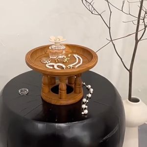 ขันโตกไม้สัก หมากพลู ดอกไม้ 10 นิ้ว กลม ถาดเพื่อน สีเนื้อไม้