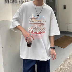 Áo Thun Nam Tay Ngắn Cotton Phong Cách Mỹ Mùa Hè Dáng Rộng Thoải Mái in Họa Tiết Thường Ngày Cho Cặp Đôi