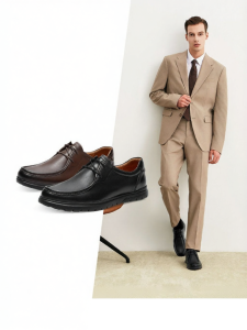 Leather Business Wedding Shoes Retro Design Black Thick Sole