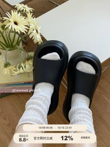 Sweet Peach Planet Thick Heel Slippers Womens Summer Outdoor Wear Casual Platform Sandals Black Heightening Single Straps