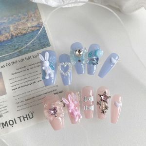 10 Móng Tay Giả Hình Quan Tài Thiết Kế Vịt Mào Vàng Thỏ Màu Hồng Xanh Làm Thủ Công Dành Cho Nữ Halloween