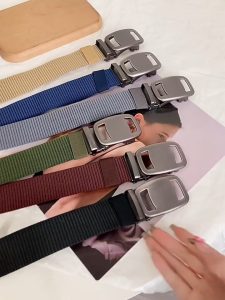 Men’s Nylon Belt with Heavy-Duty Metal Buckle – Durable Adjustable No-Hole Quick Release Strap
