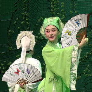Qian Dian Ink Fan Double Sided Opera Butterfly Dance Fan for Women Traditional Chinese Opera Fan Handmade Bamboo Frame Fan
