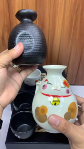 VISHINE Vintage Ceramic Japanese Sake Set White Wine Ceramic Pot And Cup  Saki Cup Pot Traditional Glazed