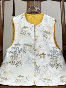 เสื้อกั๊กผู้หญิง 2025 ฤดูใบไม้ผลิใหม่ ดีไซน์สองด้าน ปักลายดอกไม้ แขนยาว คอตั้ง ปกติ กระดุมเดียว ผ้าผสม