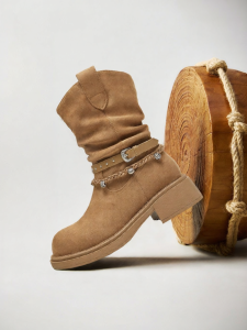 Teenmix | Retro Knitted Thick Heel Elevation Western Boots