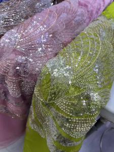 African Lace Fabric Velvet Lace French Embroidery High Quality Lace French Sequins Luxury Heavy Beaded Bridal Nigerian Dress