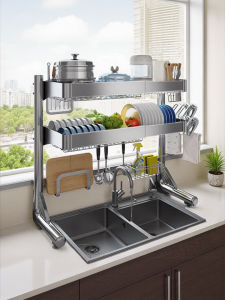 Stainless Steel Kitchen Storage Rack Multi-Function Sink Stove Top Countertop Dish Drainer Shelf Rectangular Luxury Style