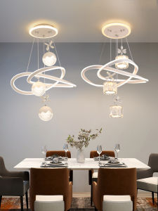 Modern Simple Crystal LED Restaurant Chandelier Bedroom Pendant Light Staircase Lampshade Aluminum Material Smart Control