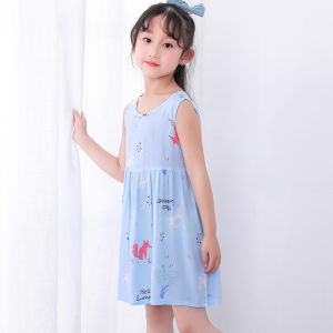 ฤดูร้อน บาง ผ้าฝ้าย ผ้าไหม ชุดราตรีสําหรับเด็กผู้หญิง แขนกุด เดรส เสื้อผ้าเด็กสไตล์เจ้าหญิงสวมใส่ง่าย