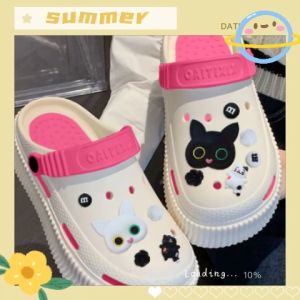 Ppdshop พร้อมส่งในไทย รองเท้าแตะแฟชั่นหัวโตผู้หญิง พื้นนิ่ม หนาเพียง 1 นิ้ว มาพร้อม 5 สีสันให้เลือก สีไหนก็สวย แมทช์ง่าย แถมการ์ตูนน้องแมวให้ด้วย สั่งเลยจ้า