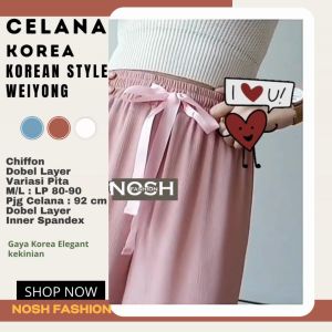 Celana Panjang Wanita Sifon Korea Style Layer Hotpan Variasi Pita Weiyong - NOSH