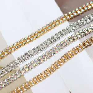 Dây Pha Lê Hai Hàng 90cm DIY Trang Trí Cho Quần Áo Mũ Dây Chuyền Trang Trí Đá AB Màu Bạc Vàng