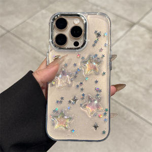 Ultra-Thin Transparent Silicone Phone Case for Apple 16Promax Starry Flash Powder Design Full Cover Anti-Fall Womens Style