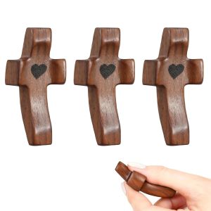 3-30PCS Pocket Cross Prayer Cross with Carved Heart Anxiety Stress Relief Wooden Holding Cross Religious Christian Easter Gifts