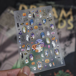Cute Halloween Ghost Nail Sticker 5D Metal Nail Art Stickers Funny Spider Silk Ghost Skeleton Pumpkin Pattern Decorations Decals
