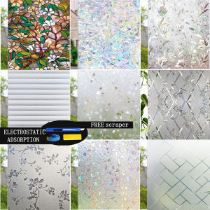 Bathroom Privacy Window Film 3D Glass Decorative Stickers No-glue Self Static Cling with UV ray Protection Window Films for Home Office