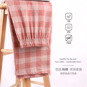 Pure Cotton Sleepwear Loose Comfortable Thin Home Pants Mens Style Plaid Pattern Casual Home Leisure Knitted Cotton Fabric