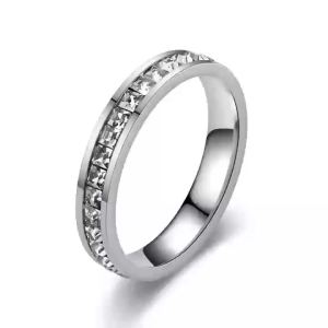 Classic Double/Single Row Square Zircon Stainless Steel Ring Womens Romantic Engagement Wedding Party Rings Fashion Jewelry