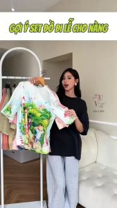 Bộ lam cách tân hoạ tiết Tết vải gấm hoa mai cổ ngọc phối lụa latin hàng may kĩ đẹp có size 40-70kg