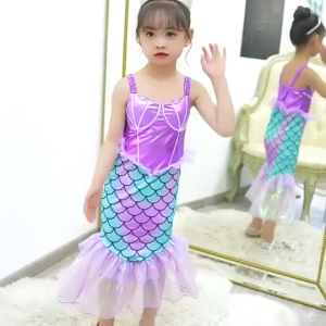 Little Mermaid Ariel Princess Dress for Girls Sleeveless Tulle Cosplay Costume Child Carnival Birthd