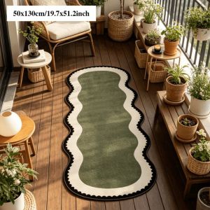 VIKAMA Wavy Blue Runner Rug Long Irregular Shape Non Slip Soft Flannel Floor Mat for Bedroom Bedside Kitchen Hallway Minimalist