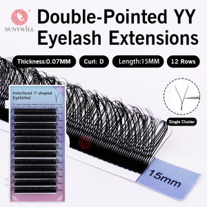 SUNYWILL 12 Rows YY Shape Grafting Eyelashes 0.07 Thick Y Style Eyelashes Extension Faux Mink Eyelash 8-15mm DIY Eyelashes