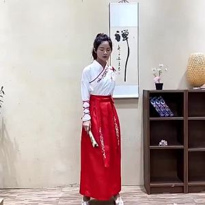 Couple Improved Ancient Costume Hanfu Womens Chinese Style Male Martial Arts Uniform Student Hanfu Skirt Set Two Piece Suit情侣改良古装汉服女式中式男武术服学生汉服裙装两件套。。