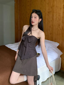 Summer New Design Bow Beautiful Khaki Polka Dot Bustier