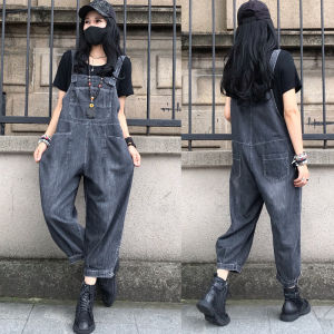 Summer 2025 Womens Loose Wide Leg Onesie Overalls Fashionable Personality High Waist Dark Wash Denim Trouser Korean Style