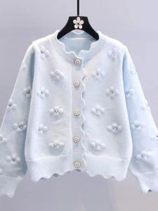 ประดับดอกไม้ เสื้อสเวตเตอร์ถัก เสื้อโค้ท ผู้หญิง ฤดูใบไม้ร่วง ฤดูหนาว แฟชั่นวิทยาลัยญี่ปุ่นสไตล์ใหม่ Youthful Open คาร์ดิเกน