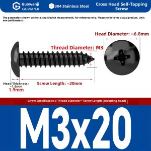 GUWANJI | 304 Stainless Steel Black Cross Recessed Pan Head Self-tapping Screws Umbrella Round Head Self-tapping Wood Screws