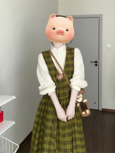 Retro Japanese Plaid Vest Dress Set Womens Casual Shirt Two-Piece Spring Autumn New Style Mini A-Line Skirt Polyester Cotton Blend