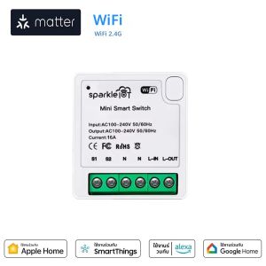 WIFI สมาร์ทสวิทช์ Matter 16A 1 CH โมดูลอัตโนมัติรีเลย์สมาร์ท Breaker ควบคุมเสียง Homekit Siri Alexa Google Home