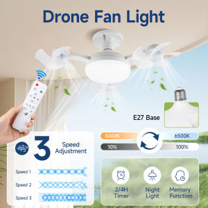 E27 Spiral Ceiling Fan Lamp with Remote Control 110-220V for Living Room Bedroom Bottom Noise Mute E27 Base 2 In 1fans Light