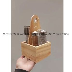 CHOKLADHAJ Kotak Pengatur Meja Tempat Botol Saus Sendok Tisu Kayu Pinus 12X11cm WEO IK4352