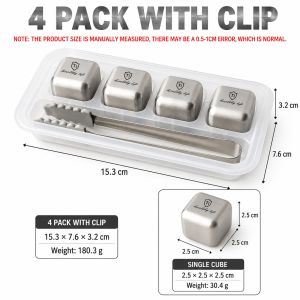 4/6/8 Pack Reusable Titanium Stainless Steel Ice Cubes Set Chilling Whiskey Stones With Tongs Beverage Cooler Metal Ice Cubes