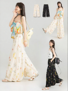 Keiko | Textured Floral Chiffon Wide Leg Pants