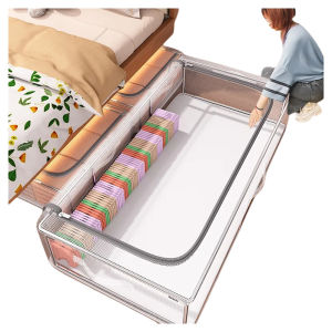 Transparent Underbed Storage Box Flat Foldable Drawer Style Storage Container for Clothes And Toys Bedroom Living Room