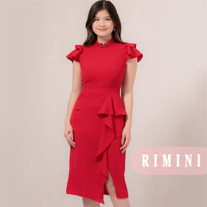 RIMINI -  Dress Cewe Imlek Shanghai Christmas Katun Premium Ruffle Slit XS-XL - Lingling Cheongsam 5246