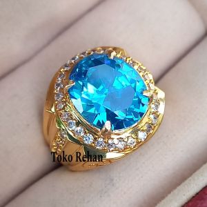 Cincin Batu Blue Topaz Super Mewah