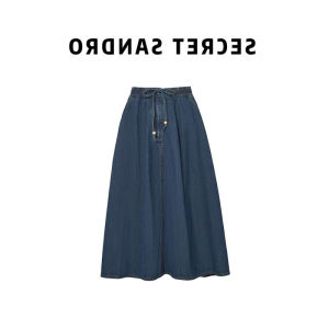 Donna Womens Retro Hong Kong Style Blue Denim Mini Skirt Thin Summer High Waist Midi Skirt Business Casual Pure Color