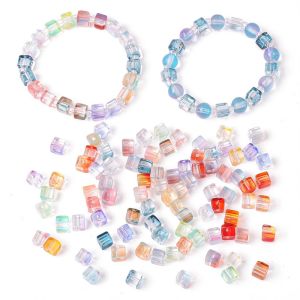 30-50Pcs 7mm Gradient Colorful Translucent Crystal Glass Cube Beads for Necklace Bracelet DIY Jewelry Making Supply