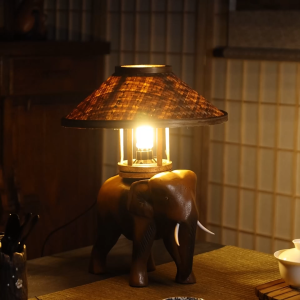 Homestay Inn คลับเฮาส์ห้องนอนวินเทจหมวกฟางโคมไฟข้างเตียงห้องนั่งเล่นการศึกษาชั้นสูงทำเก่าคลาสสิกไม้ช้างโคมไฟตั้งโต๊ะ