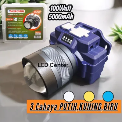 Senter Kepala Zoom 100 Watt Maxpower MX-S08 / S018 cahaya putih / Kuning Super terang Maksimal Laser