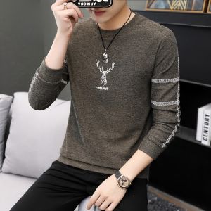 ROMON | เสื้อยืดคอกลมแขนยาวหลวมๆ สำหรับผู้ชาย แฟชั่นฤดูใบไม้ผลิและฤดูใบไม้ร่วง ผ้าฝ้ายผสมโพลีเอสเตอร์ ป้องกันแบคทีเรีย แฟชั่นเสื้อสเวตเตอร์