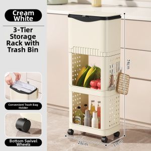 BANGJIAYI | Large Capacity Sliding Cover Movable Dual Layer Tall Kitchen Trash Bin