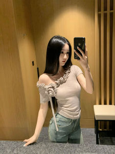 Olive Green Lace Collar Short Sleeve Knitted Top Womens Sweet Fit Nylon Fabric Regular Sleeve Polyester Blend Wool Spring Thin