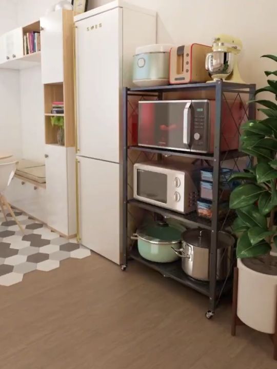 3/4/5 Layer Folding Racks Kitchen Supplies Foldable Steel Shelf Racks With Wheels Kitchen