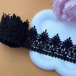 Ren Lưới Thêu Hoa Đen Tan Trong Nước 100% Polyester Dùng Cho Đám Cưới Tự Làm Phụ Kiện Thời Trang Thủ Công Mỹ Nghệ